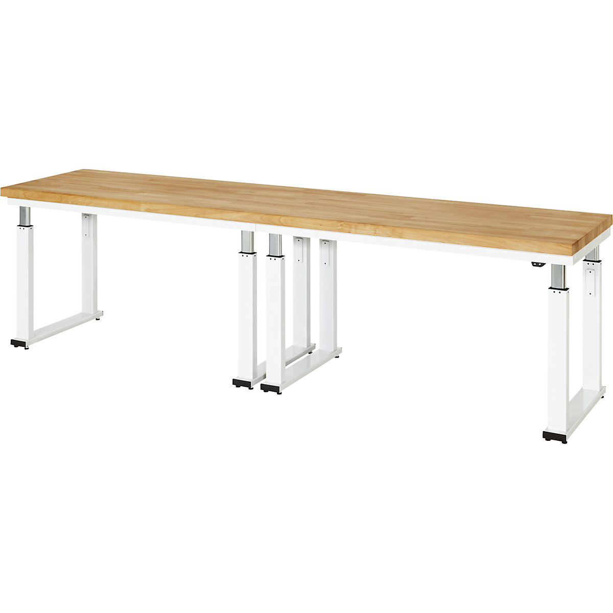 Mesa de trabalho com regulação elétrica da altura – capacidade de carga 600 kg – RAU, altura 740 – 1140 mm, tampo de faia maciça, LxP 3000 x 700 mm-0