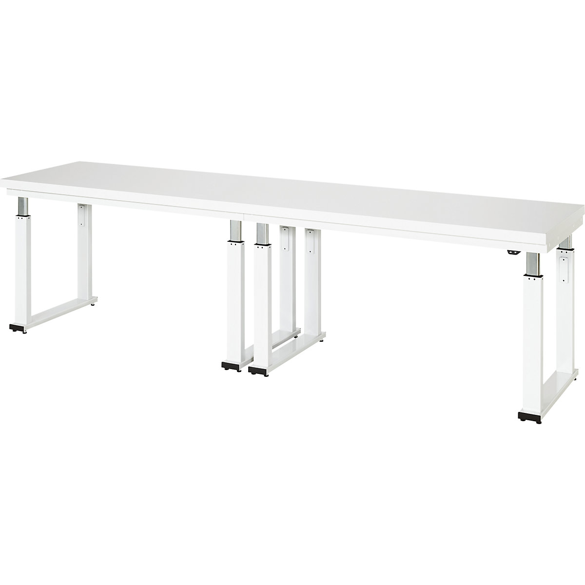 Mesa de trabalho com regulação elétrica da altura – capacidade de carga 600 kg – RAU, altura 740 – 1140 mm, tampo em laminado duro, LxP 3000 x 700 mm-0