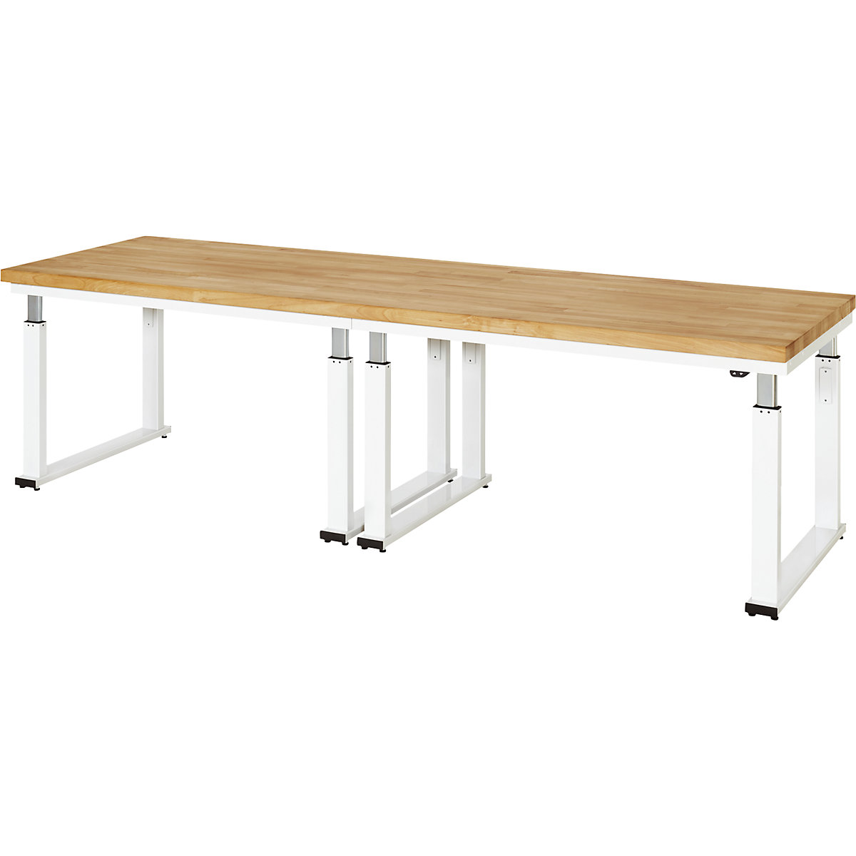 Mesa de trabalho com regulação elétrica da altura – capacidade de carga 600 kg – RAU, altura 740 – 1140 mm, tampo de faia maciça, LxP 3000 x 900 mm-0