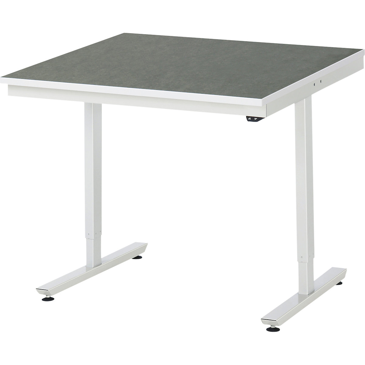 Mesa de trabalho, regulação elétrica da altura da série Adlatus – RAU, revestimento em linóleo, altura 720 – 1120 mm, LxP 1000 x 1000 mm-0