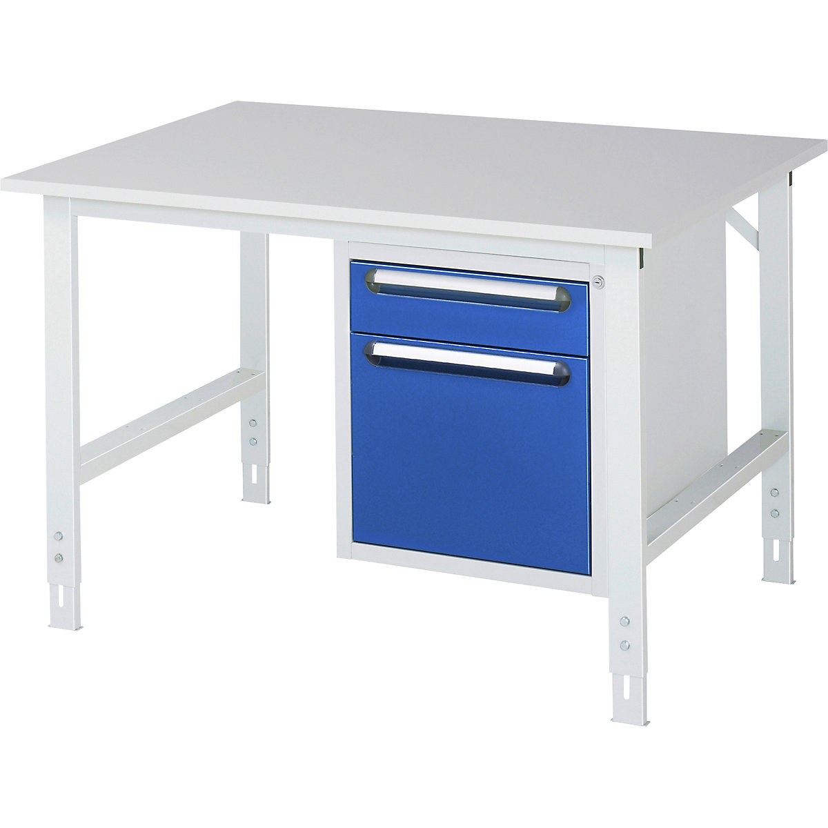 Mesa de trabalho com armário de gavetas, bloco de gavetas inferior com 2 gavetas 1 x 120, 1 x 360 mm, LxP 1250 x 1000 mm, tampo em melamina, espessura 22 mm-0