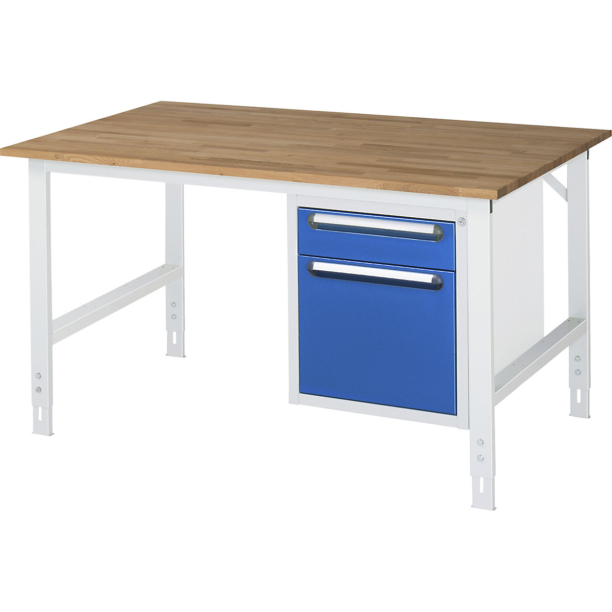 Mesa de trabalho com armário de gavetas, bloco de gavetas inferior com 2 gavetas 1 x 120, 1 x 360 mm, LxP 1500 x 1000 mm, tampo de madeira maciça em faia, espessura 25 mm-0