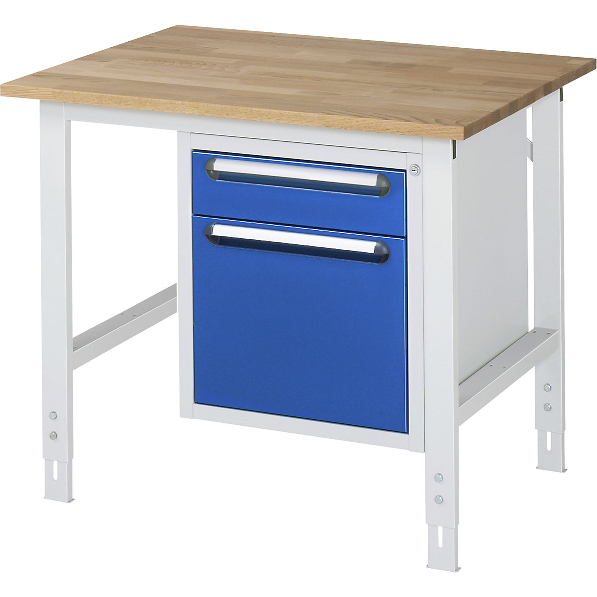 Mesa de trabalho com armário de gavetas, bloco de gavetas inferior com 2 gavetas 1 x 120, 1 x 360 mm, LxP 1000 x 800 mm, tampo de madeira maciça em faia, espessura 25 mm-0