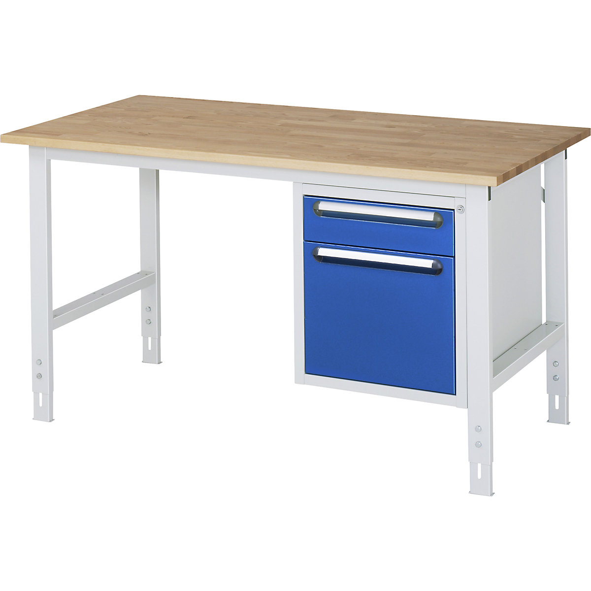 Mesa de trabalho com armário de gavetas, bloco de gavetas inferior com 2 gavetas 1 x 120, 1 x 360 mm, LxP 1500 x 800 mm, tampo de madeira maciça em faia, espessura 25 mm-0