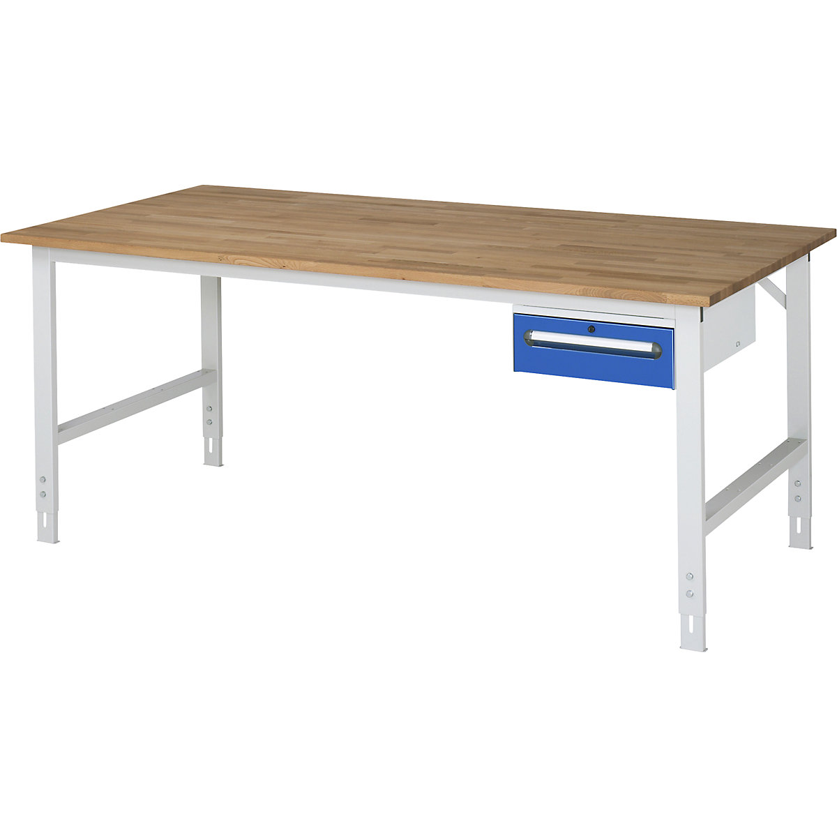 Mesa de trabalho com armário de gavetas, bloco de gavetas inferior com 1 gaveta de 150 mm, LxP 2000 x 1000 mm, tampo de madeira maciça em faia, espessura 25 mm-0