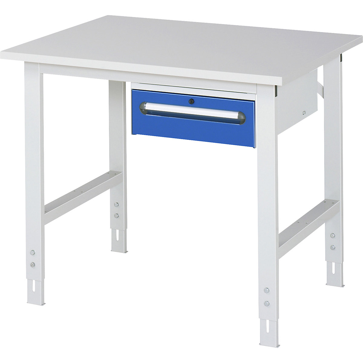Mesa de trabalho com armário de gavetas, bloco de gavetas inferior com 1 gaveta de 150 mm, LxP 1000 x 800 mm, tampo em melamina, espessura 22 mm-0