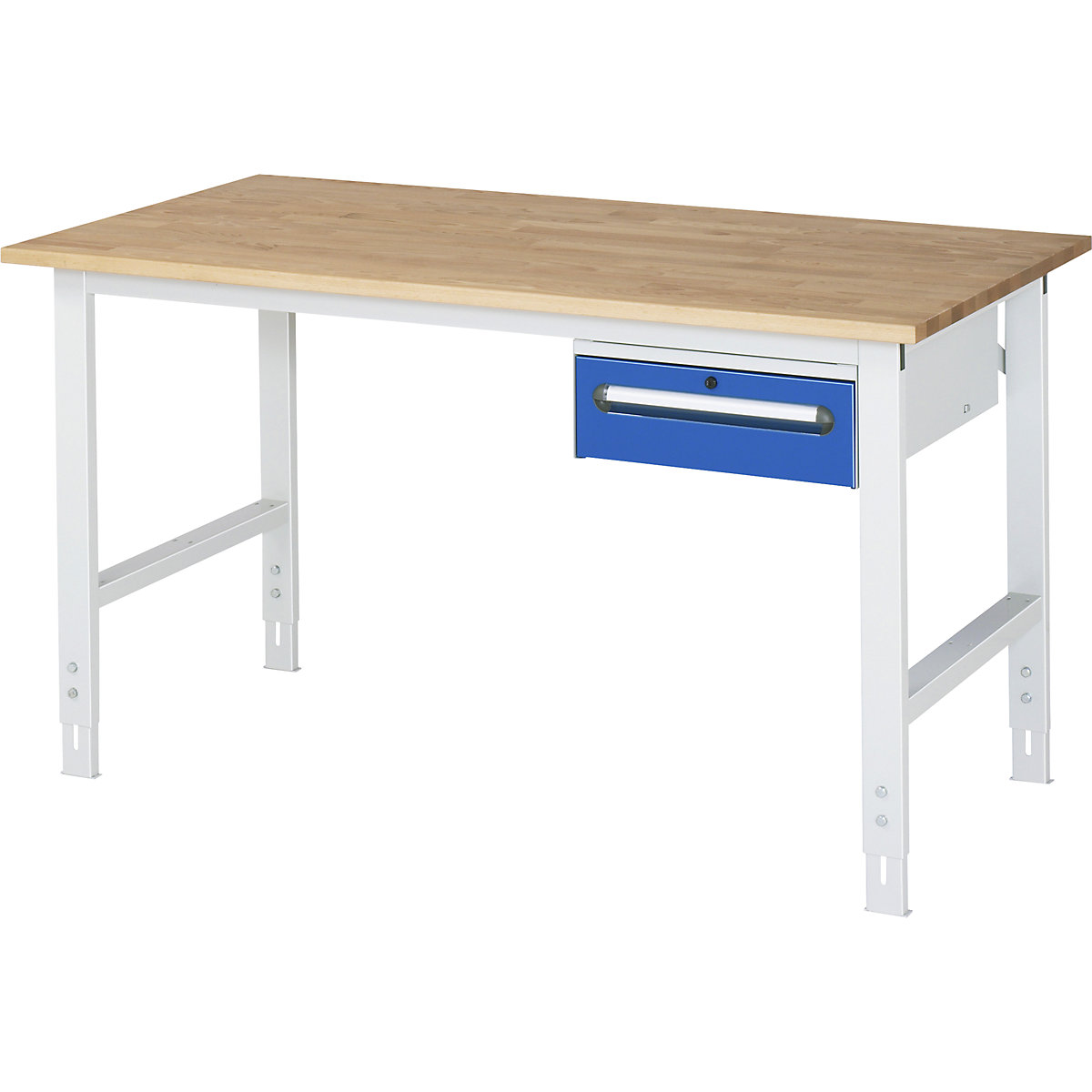 Mesa de trabalho com armário de gavetas, bloco de gavetas inferior com 1 gaveta de 150 mm, LxP 1500 x 800 mm, tampo de madeira maciça em faia, espessura 25 mm-0