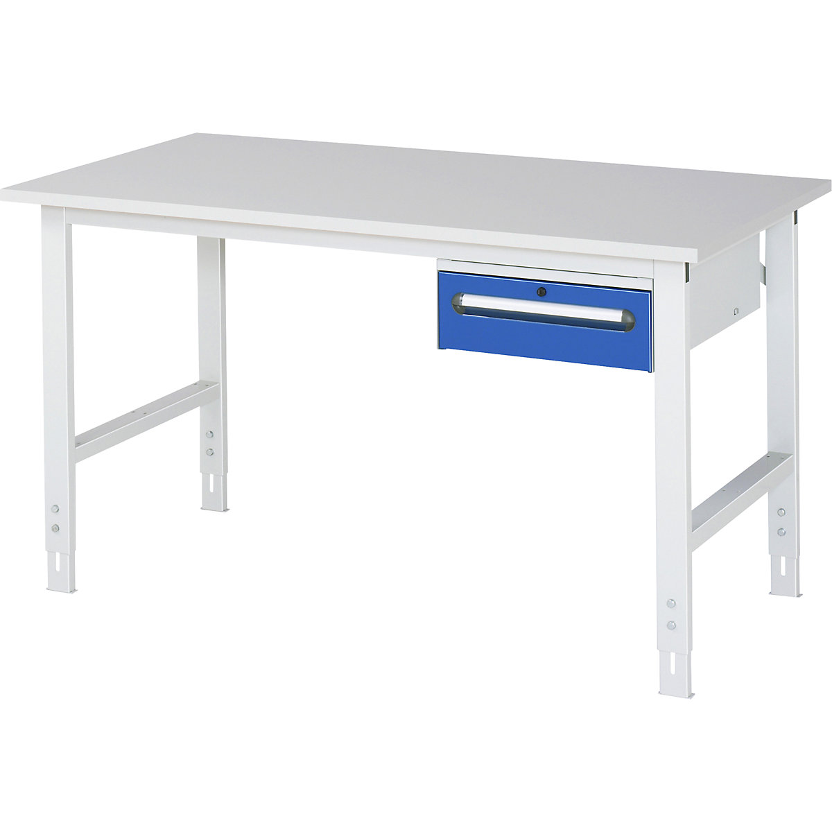 Mesa de trabalho com armário de gavetas, bloco de gavetas inferior com 1 gaveta de 150 mm, LxP 1500 x 800 mm, tampo em melamina, espessura 22 mm-0