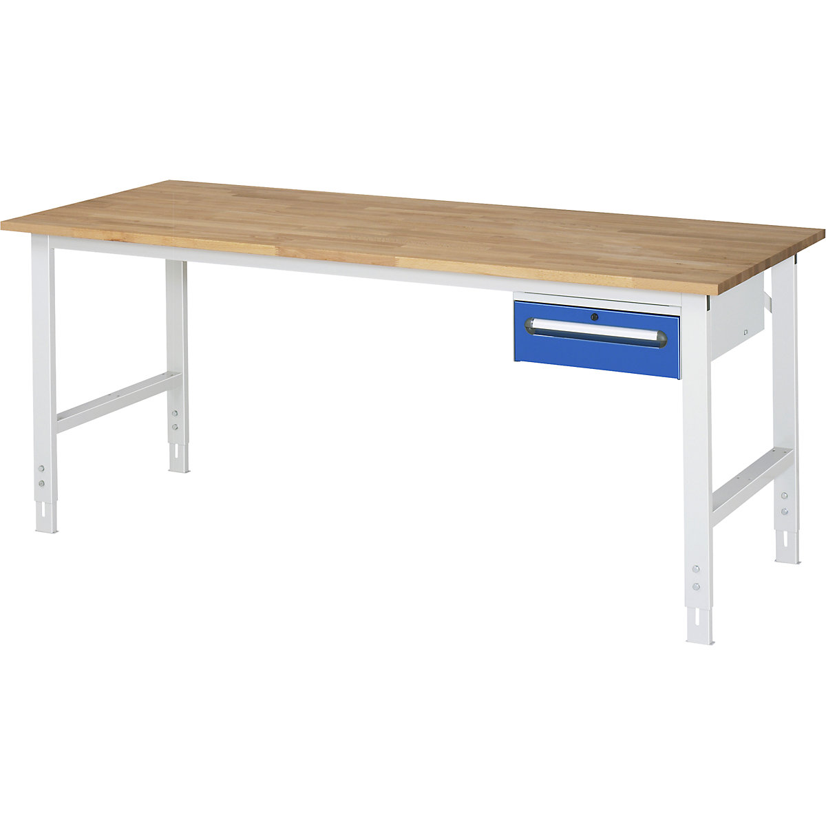 Mesa de trabalho com armário de gavetas, bloco de gavetas inferior com 1 gaveta de 150 mm, LxP 2000 x 800 mm, tampo de madeira maciça em faia, espessura 25 mm-0