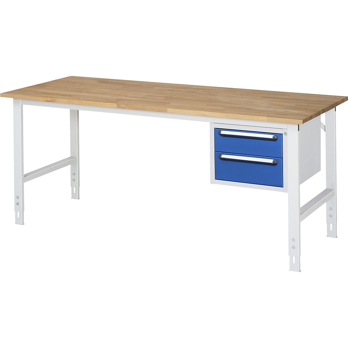 Mesa de trabalho com armário de gavetas, bloco de gavetas inferior com 2 gavetas 1 x 150, 1 x 180 mm, LxP 2000 x 800 mm, tampo de madeira maciça em faia, espessura 25 mm-0