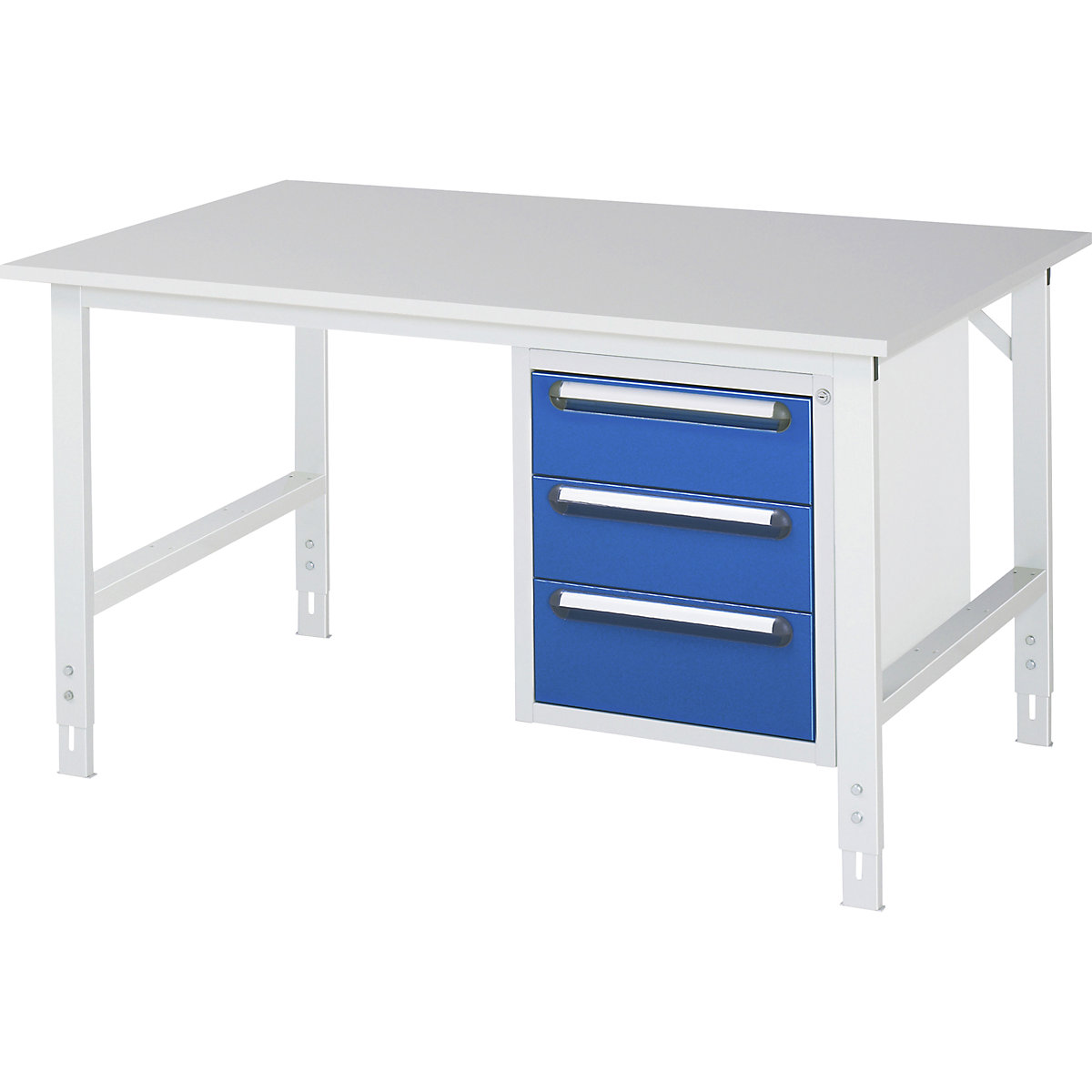Mesa de trabalho com armário de gavetas, bloco de gavetas inferior com 3 gavetas 2 x 150, 1 x 180 mm, LxP 1500 x 1000 mm, tampo em melamina, espessura 22 mm-0