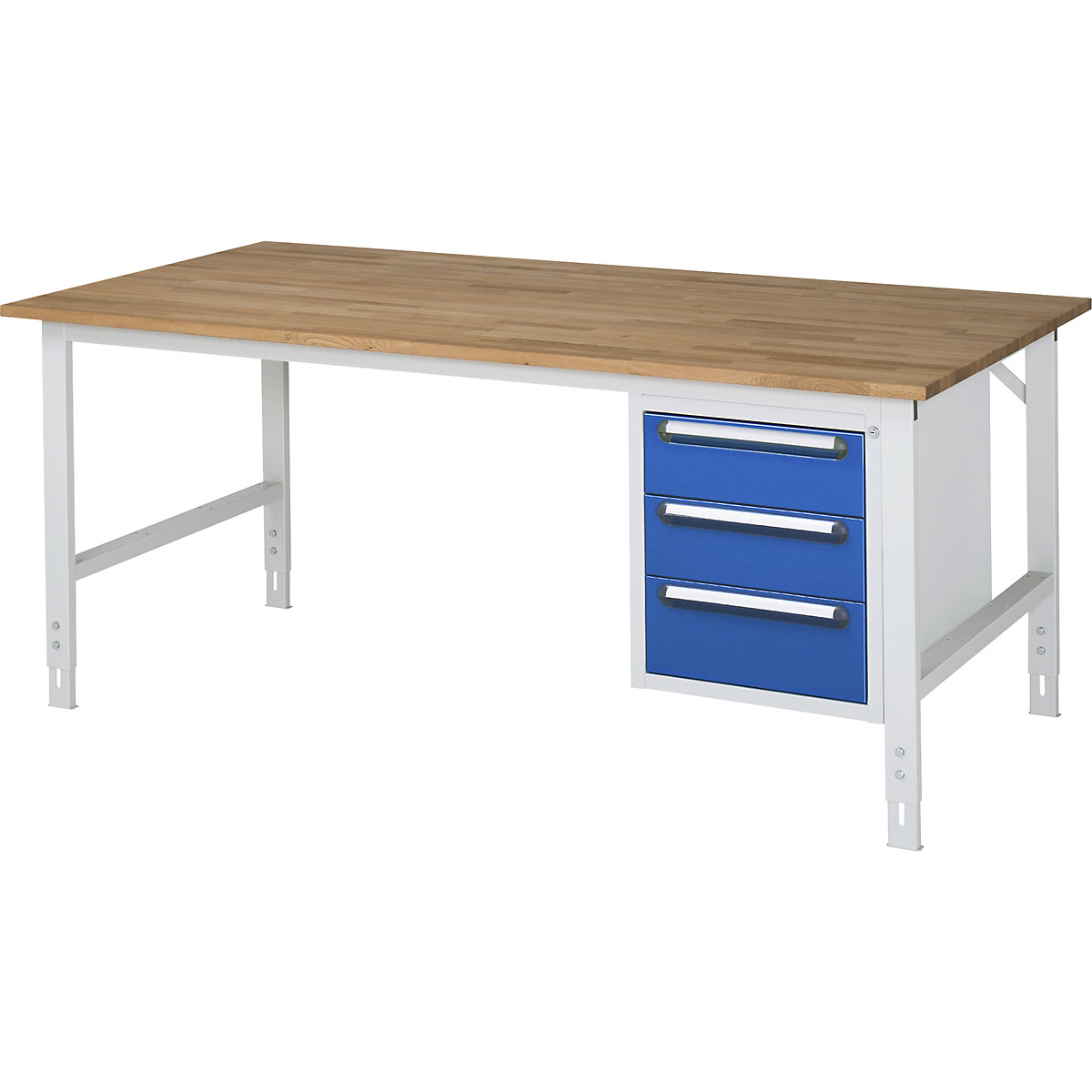 Mesa de trabalho com armário de gavetas, bloco de gavetas inferior com 3 gavetas 2 x 150, 1 x 180 mm, LxP 2000 x 1000 mm, tampo de madeira maciça em faia, espessura 25 mm-0