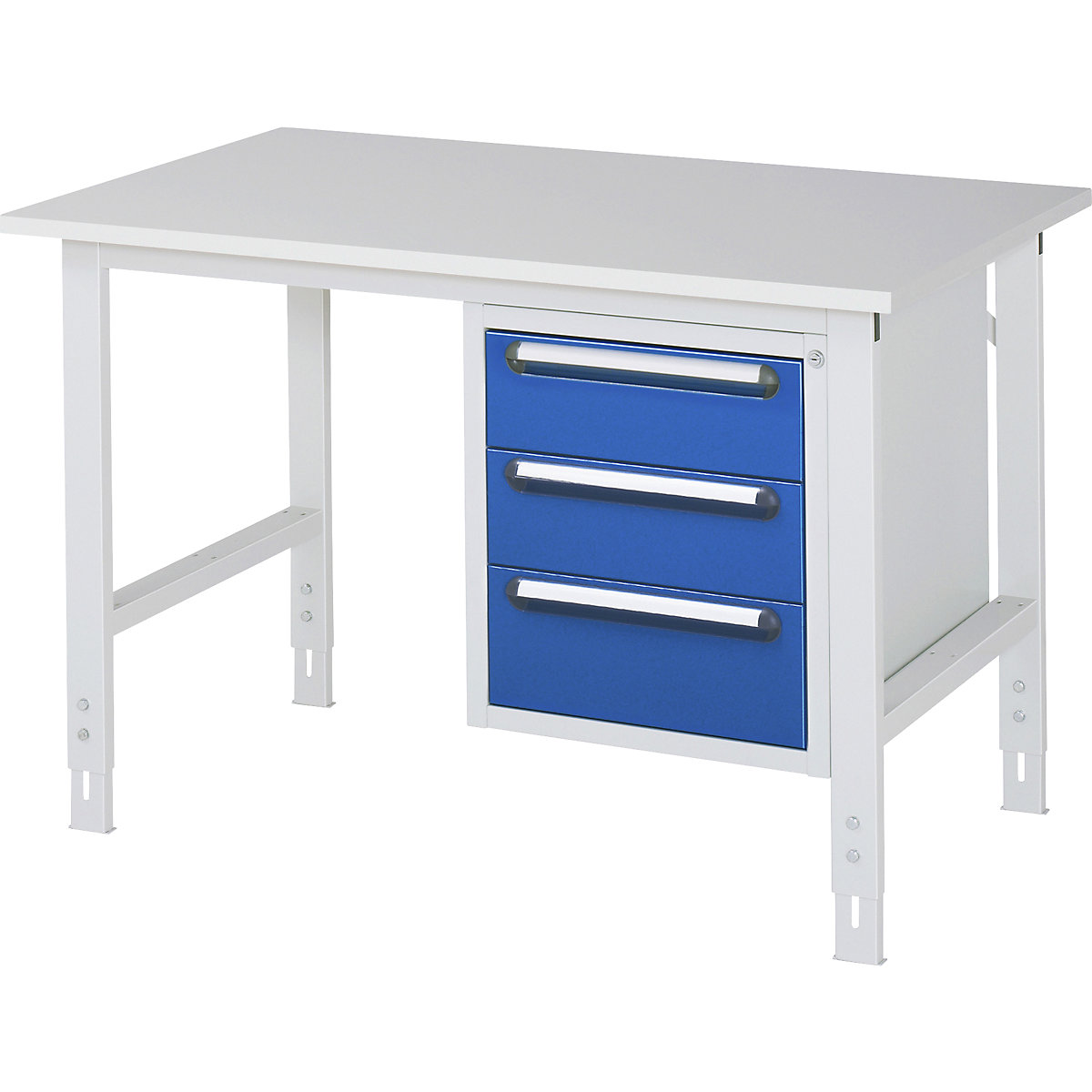 Mesa de trabalho com armário de gavetas, bloco de gavetas inferior com 3 gavetas 2 x 150, 1 x 180 mm, LxP 1250 x 800 mm, tampo em melamina, espessura 22 mm-0