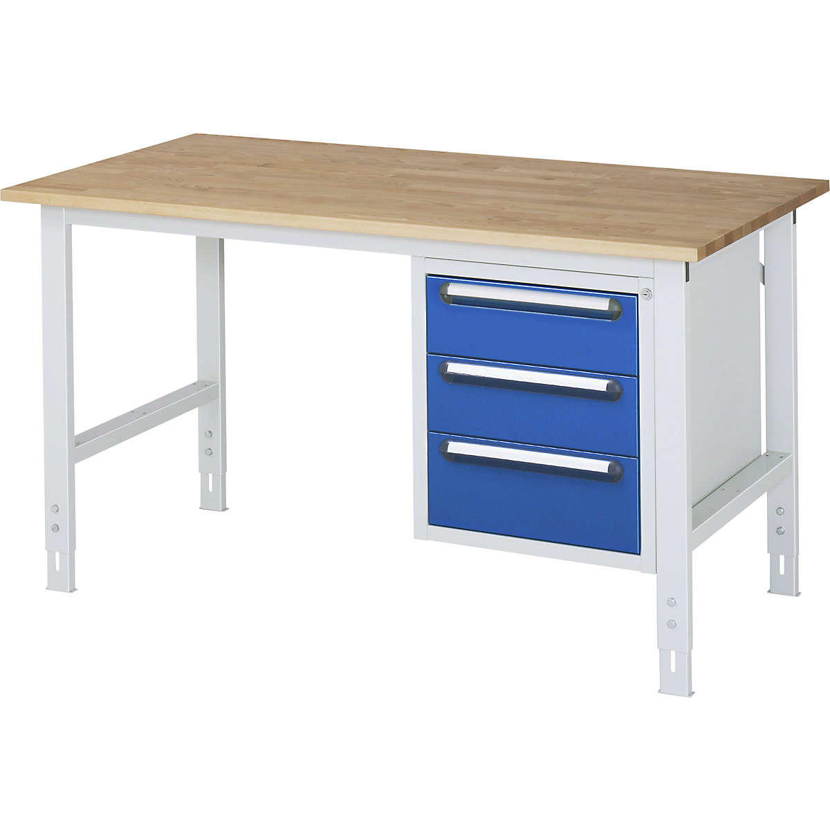 Mesa de trabalho com armário de gavetas, bloco de gavetas inferior com 3 gavetas 2 x 150, 1 x 180 mm, LxP 1500 x 800 mm, tampo de madeira maciça em faia, espessura 25 mm-0