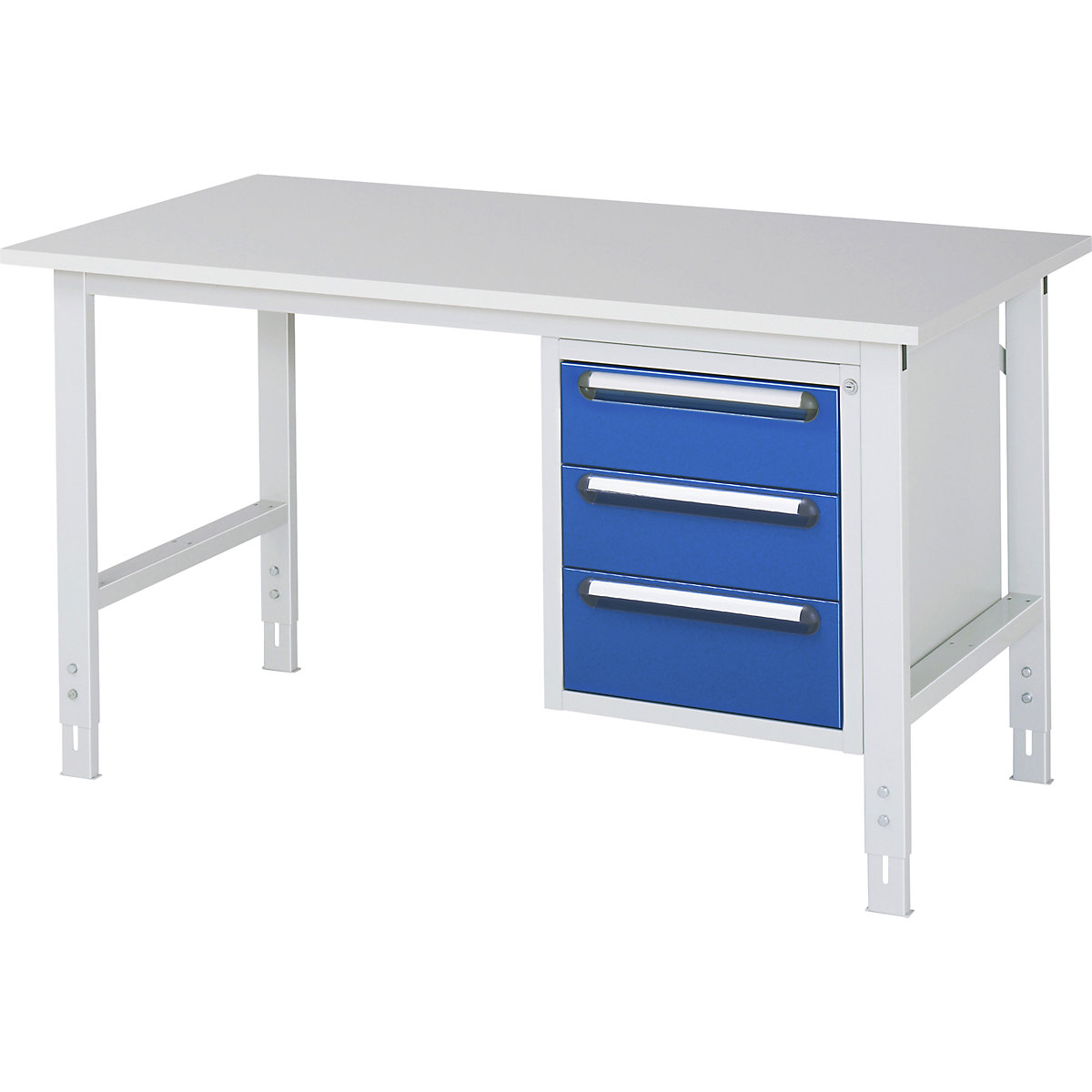 Mesa de trabalho com armário de gavetas, bloco de gavetas inferior com 3 gavetas 2 x 150, 1 x 180 mm, LxP 1500 x 800 mm, tampo em melamina, espessura 22 mm-0