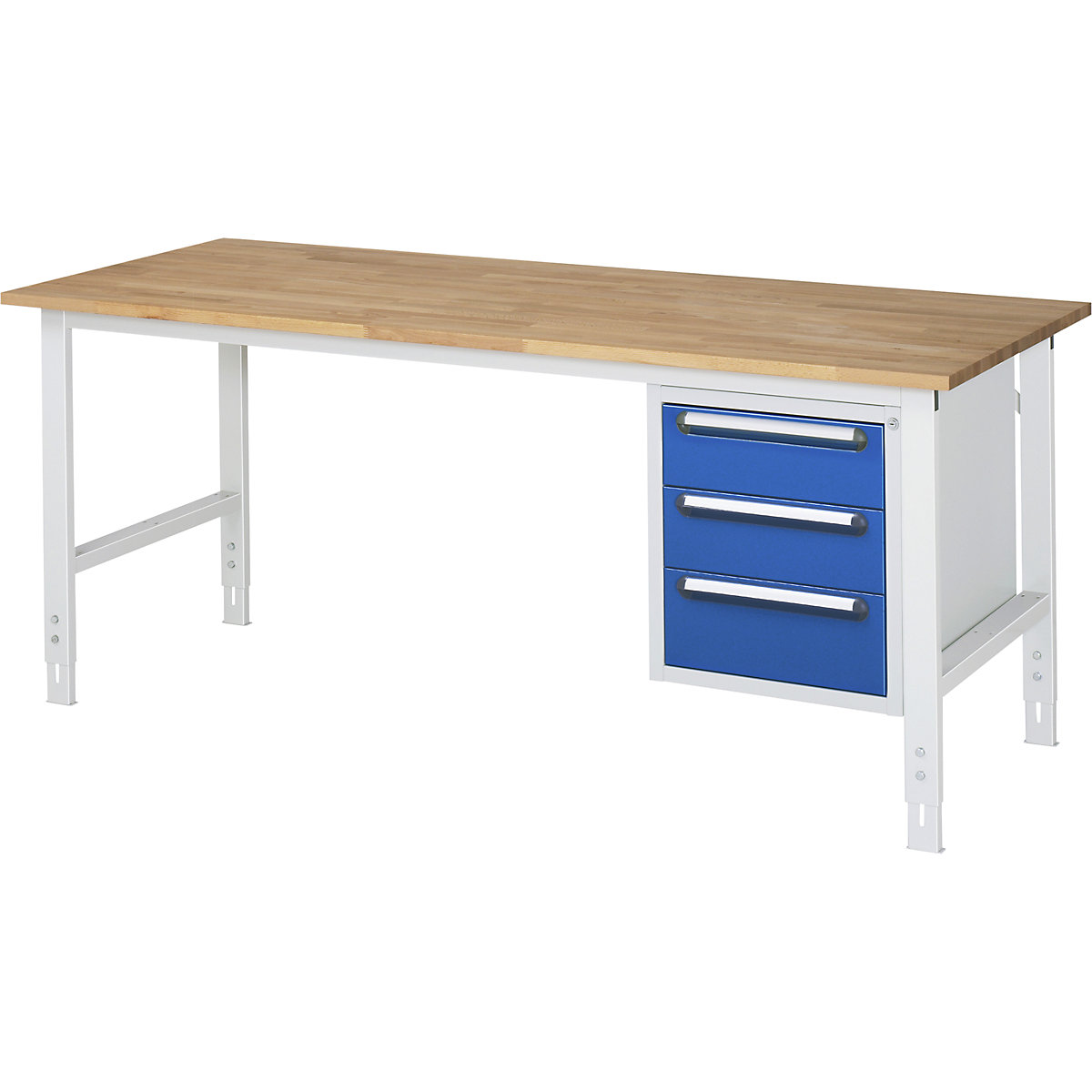 Mesa de trabalho com armário de gavetas, bloco de gavetas inferior com 3 gavetas 2 x 150, 1 x 180 mm, LxP 2000 x 800 mm, tampo de madeira maciça em faia, espessura 25 mm-0
