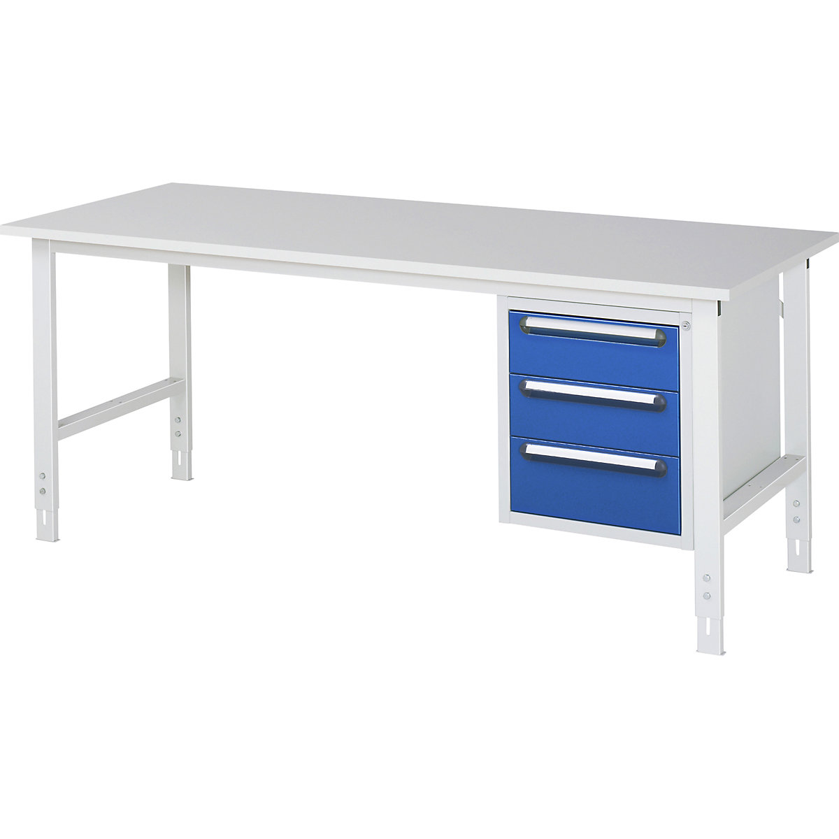 Mesa de trabalho com armário de gavetas, bloco de gavetas inferior com 3 gavetas 2 x 150, 1 x 180 mm, LxP 2000 x 800 mm, tampo em melamina, espessura 22 mm-0