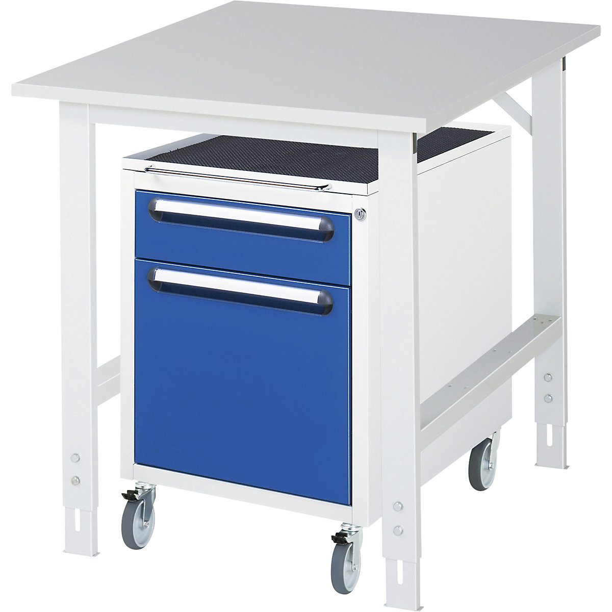 Mesa de trabalho com armário de gavetas, bloco de gavetas rolante com 2 gavetas 1 x 120, 1 x 360 mm, LxP 750 x 1000 mm, tampo em melamina, espessura 22 mm-0