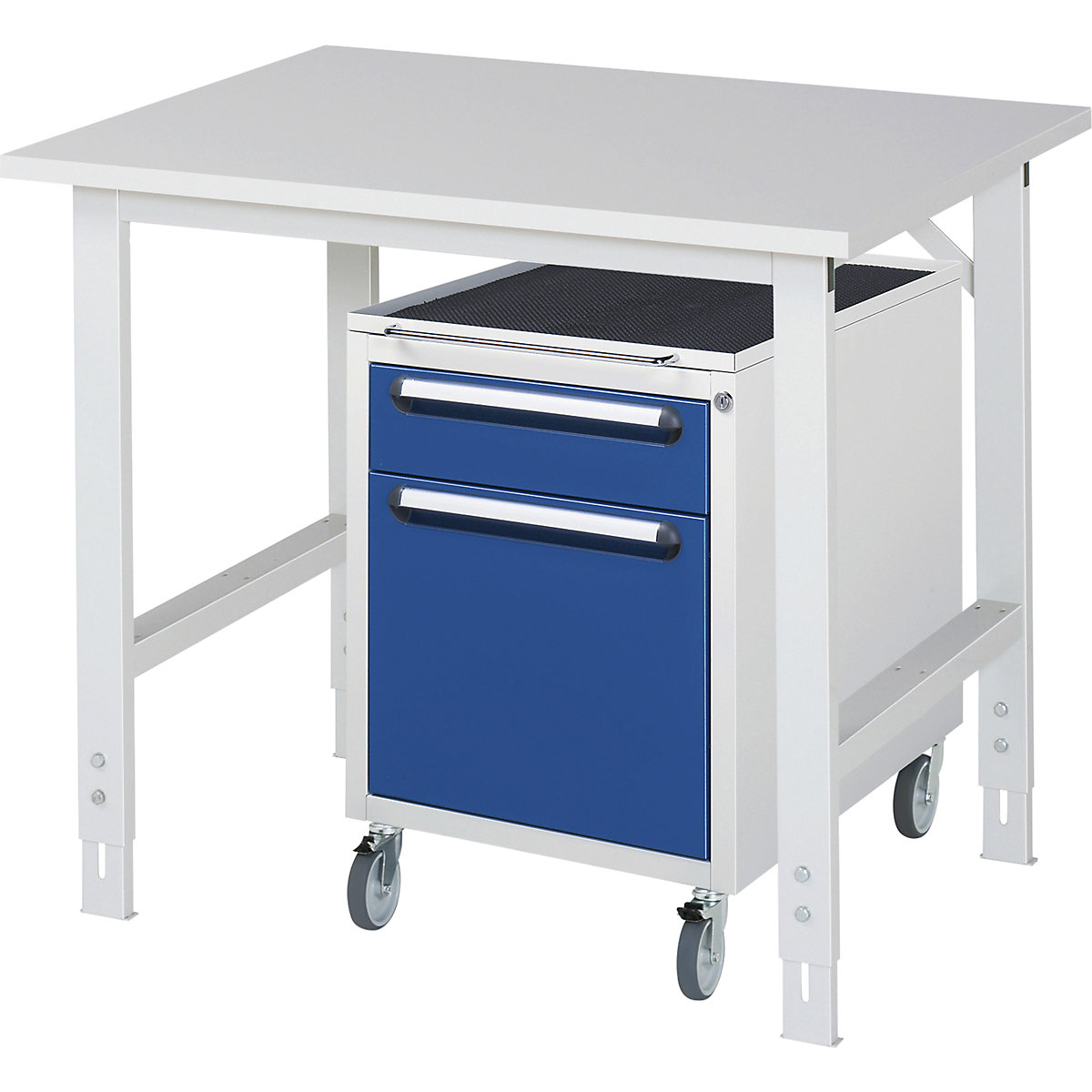 Mesa de trabalho com armário de gavetas, bloco de gavetas rolante com 2 gavetas 1 x 120, 1 x 360 mm, LxP 1000 x 800 mm, tampo em melamina, espessura 22 mm-0