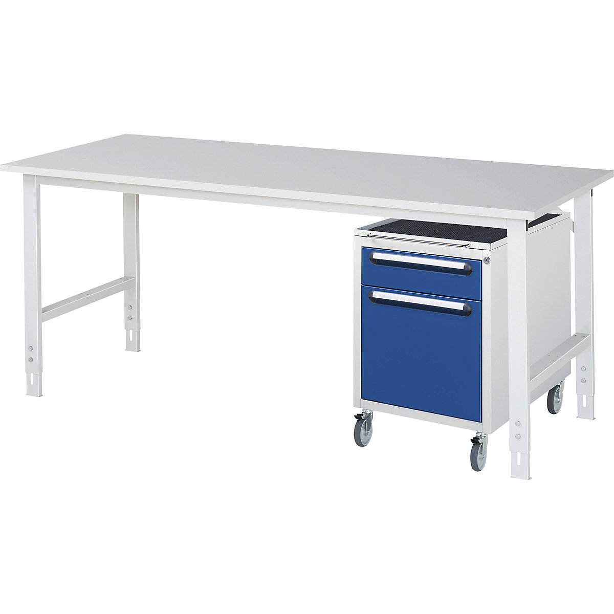 Mesa de trabalho com armário de gavetas, bloco de gavetas rolante com 2 gavetas 1 x 120, 1 x 360 mm, LxP 2000 x 800 mm, tampo em melamina, espessura 22 mm-0