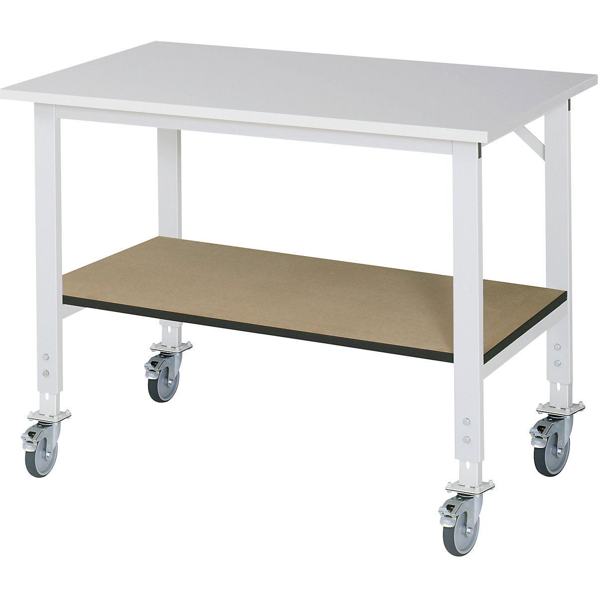 Mesa de trabalho com prateleira, móvel – RAU, tampo revestido a melamina, espessura 22 mm, LxP 1250 x 800 mm-0