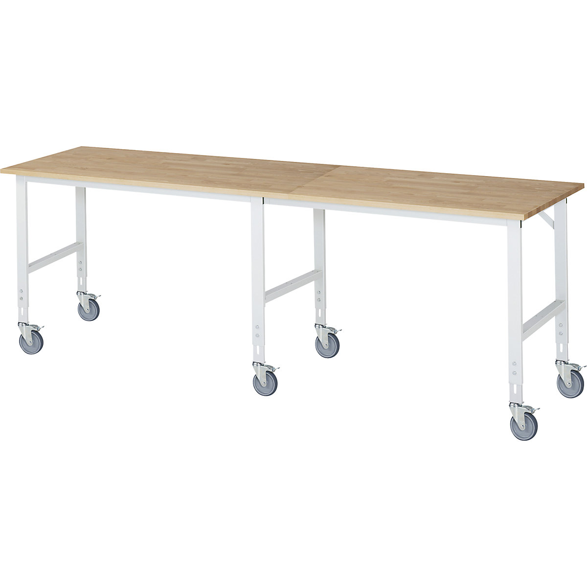 Mesa de trabalho, móvel, tampo de madeira maciça em faia, espessura 25 mm, 60 x 30 mm, LxPxA 3000 x 800 x 910 – 1230 mm-0