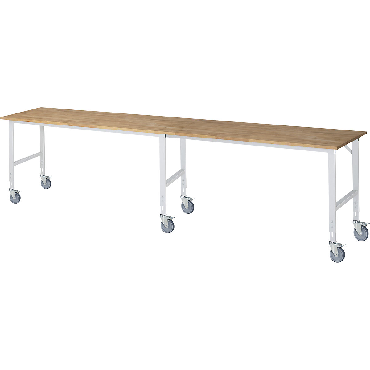 Mesa de trabalho, móvel, tampo de madeira maciça em faia, espessura 25 mm, 60 x 30 mm, LxPxA 4000 x 800 x 910 – 1230 mm-0