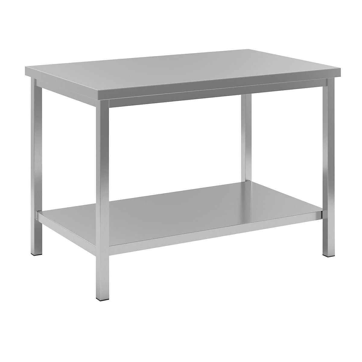 Mesa de trabalho em aço inoxidável – eurokraft basic, 1 prateleira completa, largura 1200 mm-0
