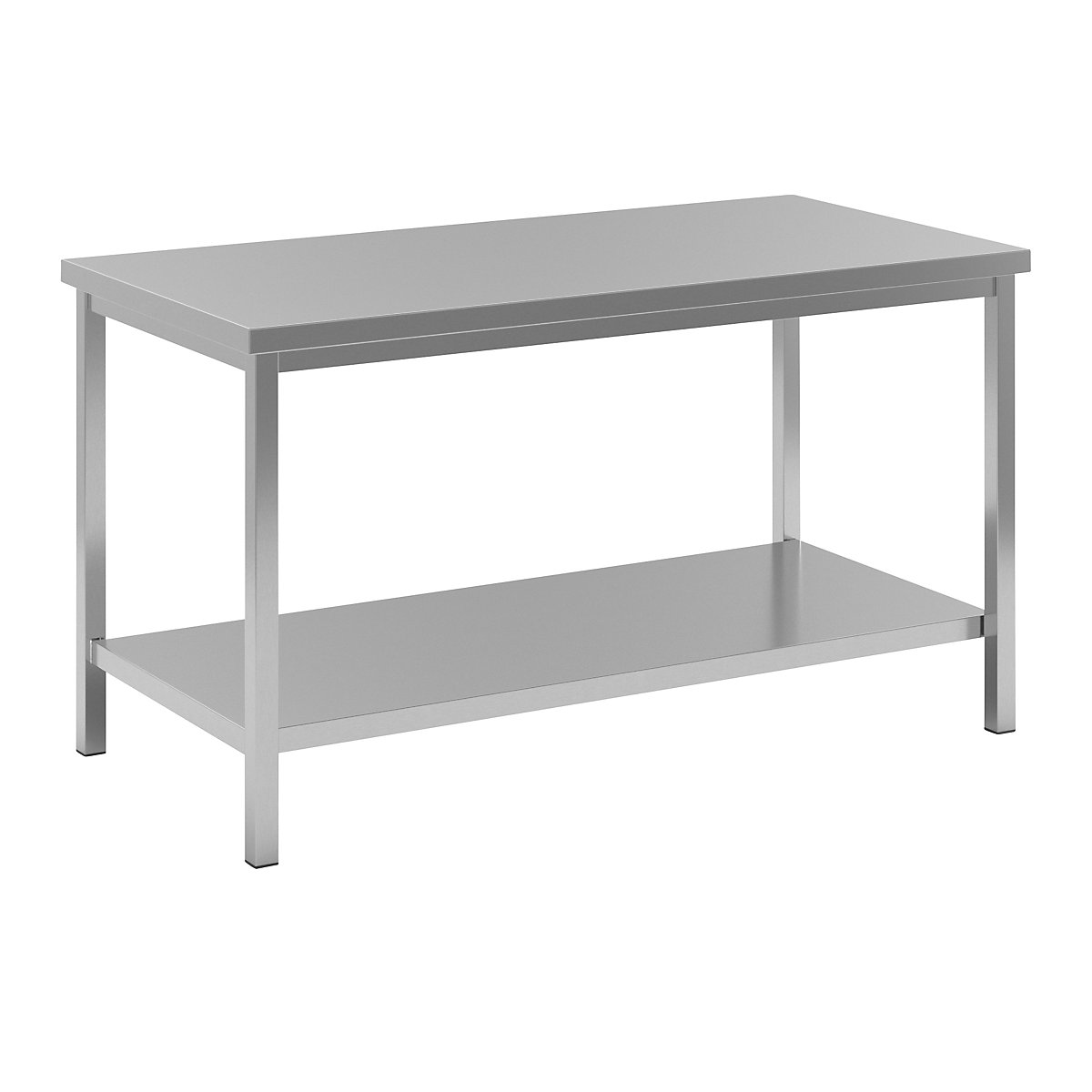 Mesa de trabalho em aço inoxidável – eurokraft basic, 1 prateleira completa, largura 1500 mm-0