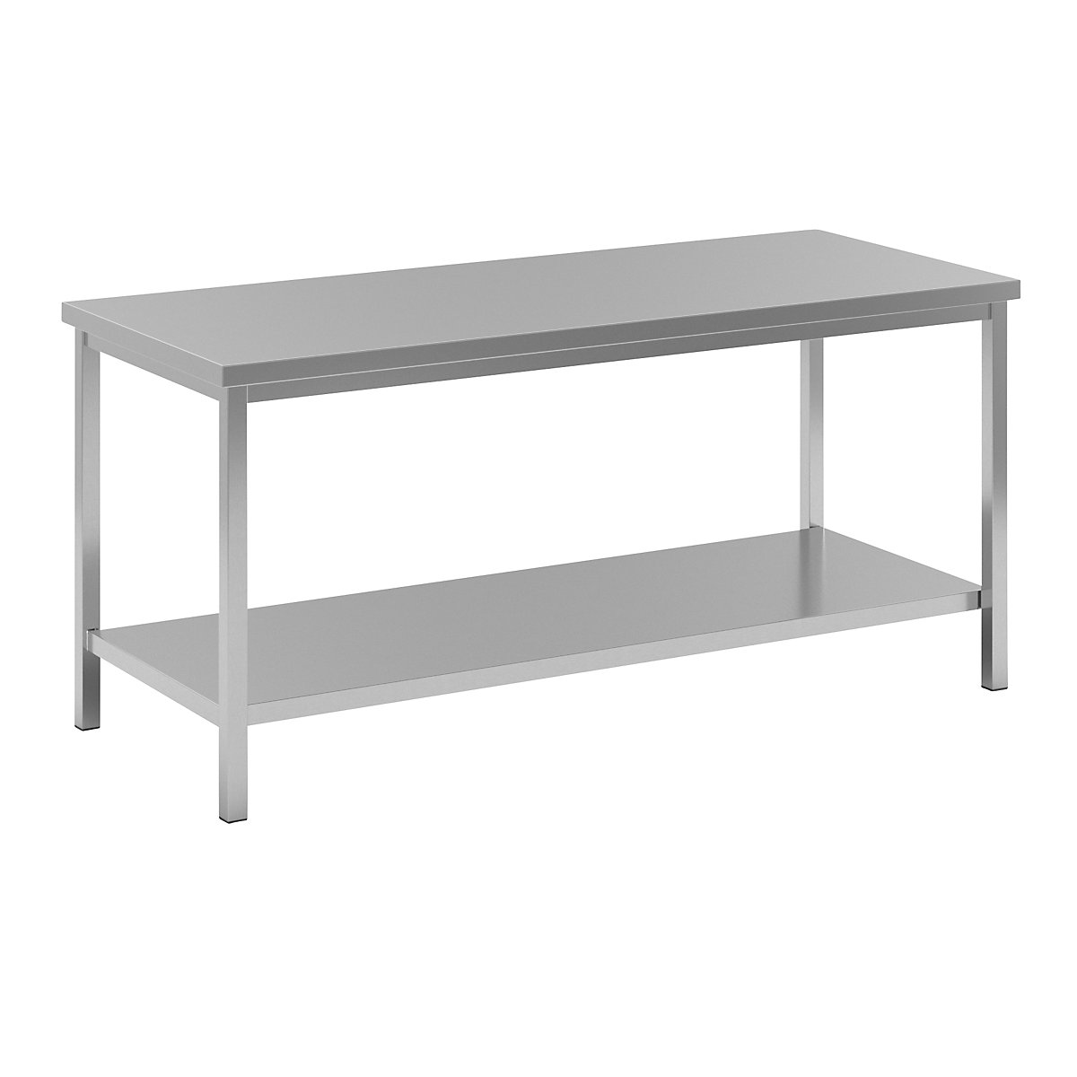 Mesa de trabalho em aço inoxidável – eurokraft basic, 1 prateleira completa, largura 1800 mm-0