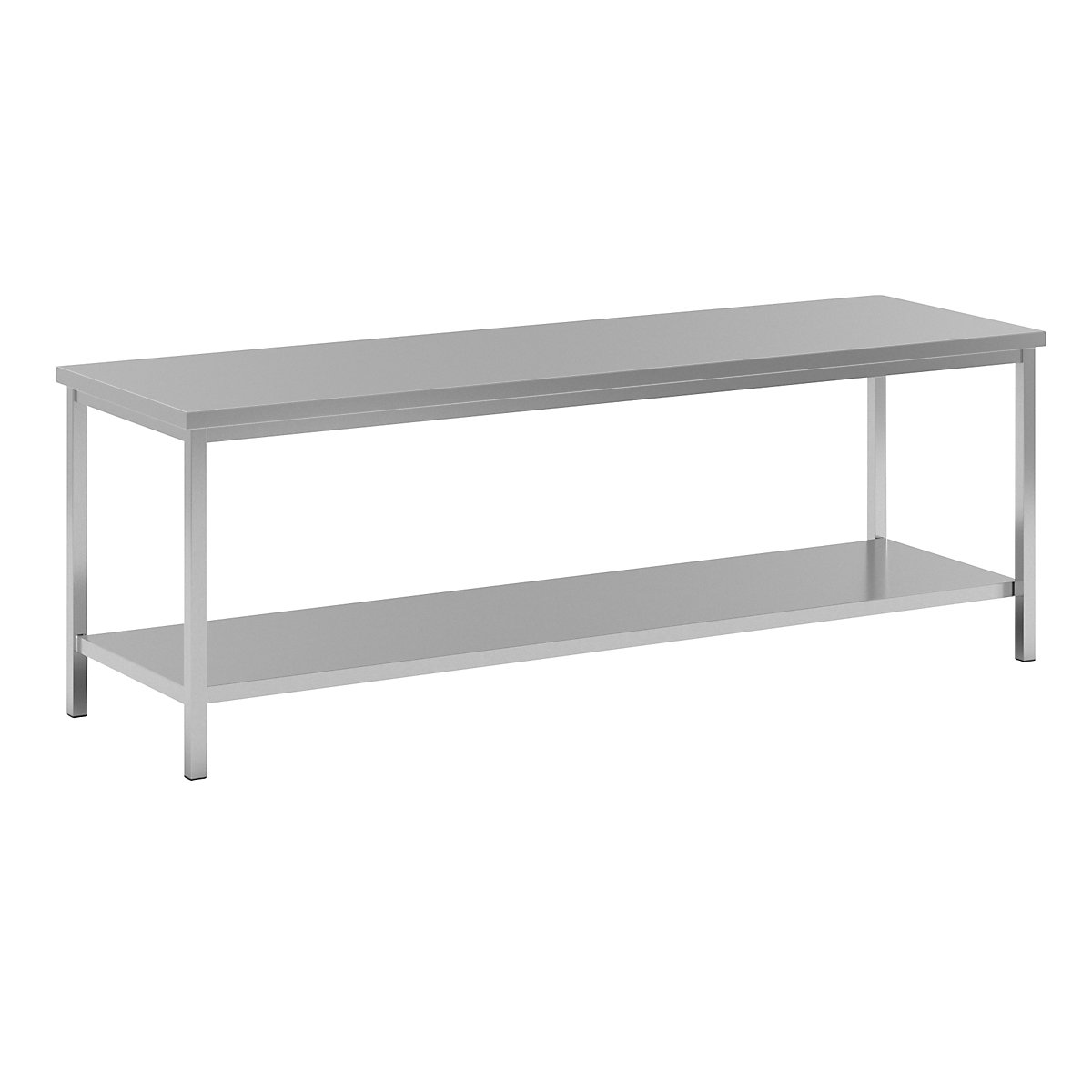 Mesa de trabalho em aço inoxidável – eurokraft basic, 1 prateleira completa, largura 2400 mm-0