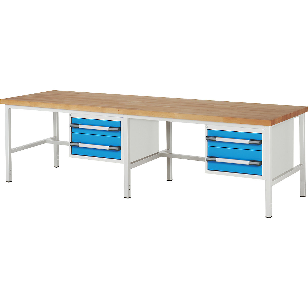 Banco da lavoro, struttura a telaio serie 8000 – eurokraft pro, 4 cassetti: 2 x 150, 2 x 210 mm, largh. x prof. 3000 x 900 mm-0