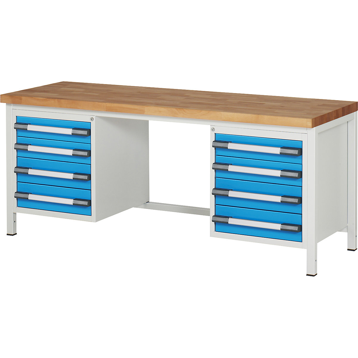Banco da lavoro, struttura a telaio serie 8000 – eurokraft pro, 12 cassetti: 8 x 120, 4 x 150 mm, largh. x prof. 2000 x 700 mm-0