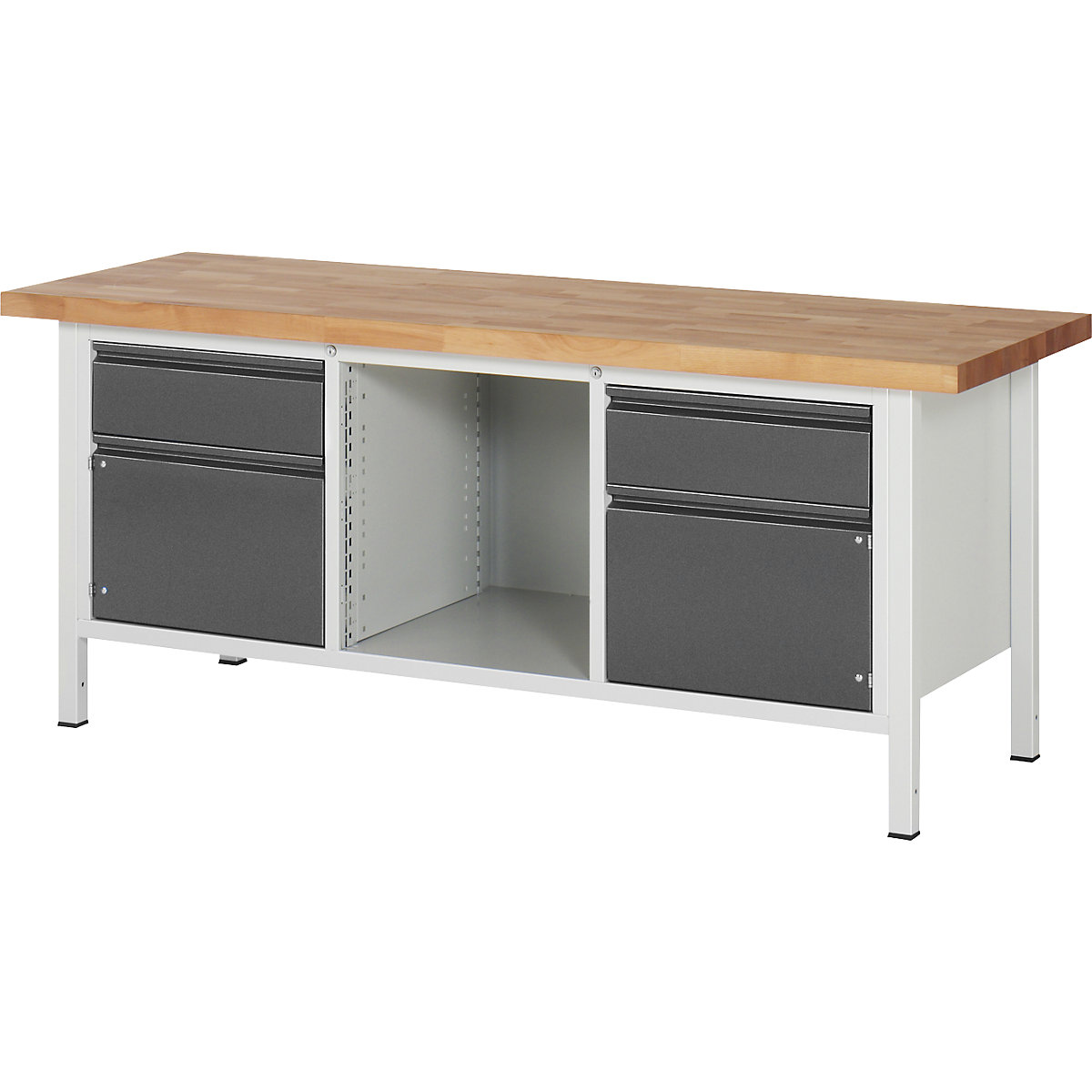 Banco da lavoro, struttura modulare – RAU, 2 cassetti, 2 ante, 1 scomparto aperto, larghezza ripiano 2000 mm, antracite metallizzato-0