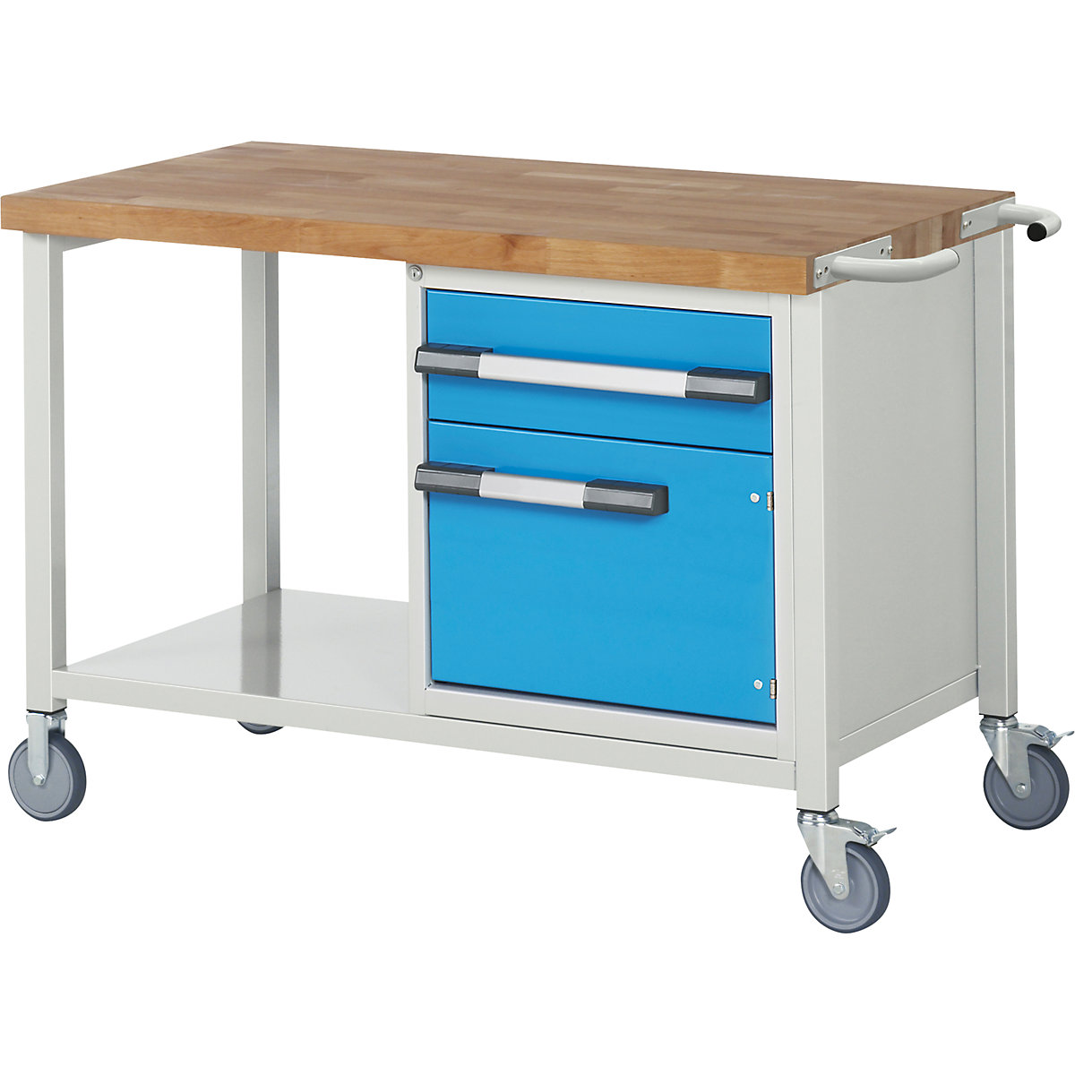 Banco da lavoro mobile Serie 8000, struttura a telaio – eurokraft pro, 1 cassetto, 1 anta, ripiano, largh. x prof. 1250 x 700 mm-0