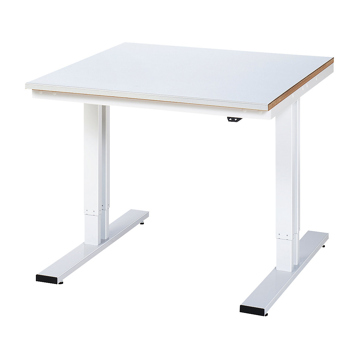 Tavolo da lavoro regolabile elettricamente in altezza, portata 300 kg – RAU, altezza 720 – 1120 mm, piano in lamiera d'acciaio, largh. x prof. 1000 x 1000 mm-0