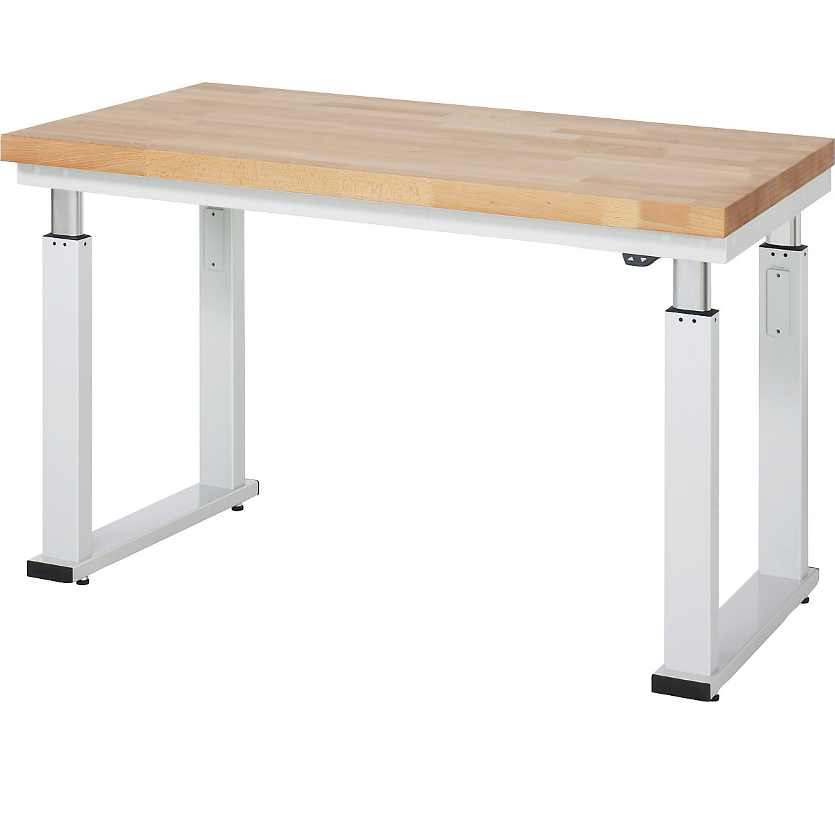 Tavolo da lavoro regolabile elettricamente in altezza, portata 600 kg – RAU, altezza 740 – 1140 mm, piano in faggio massello, largh. x prof. 1250 x 700 mm-0