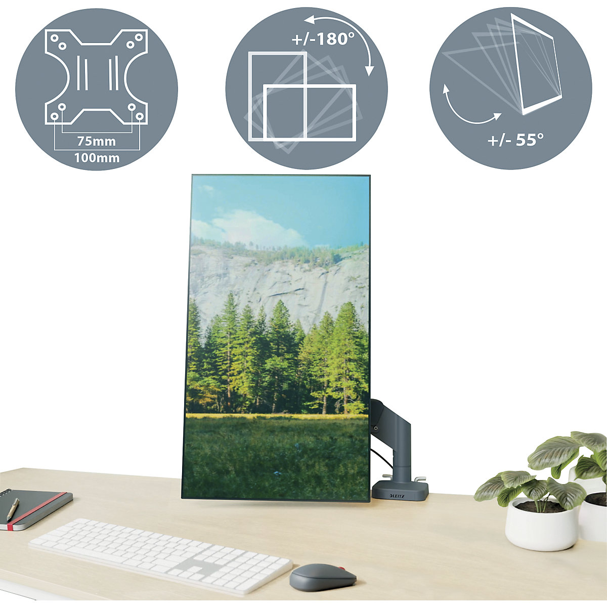 Ergo ruimtebesparende dubbele monitorarm met laptophouder – Leitz (Productafbeelding 6)-5