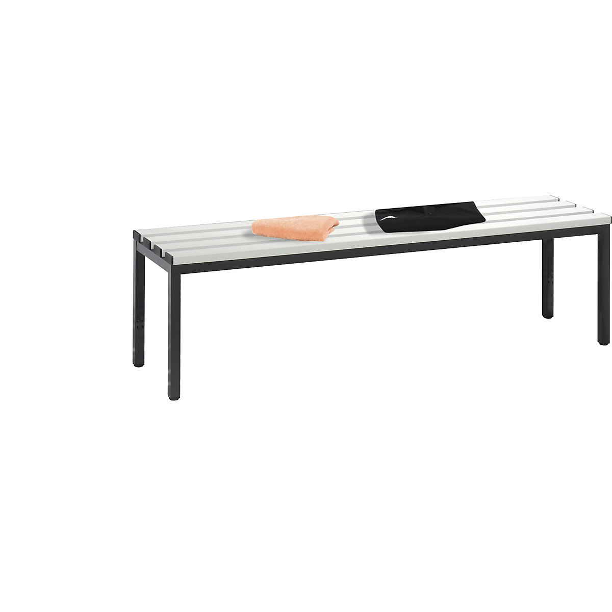 Kleedkamerbank BASIC – C+P, kunststof planken, lengte 1500 mm, lichtgrijs-5
