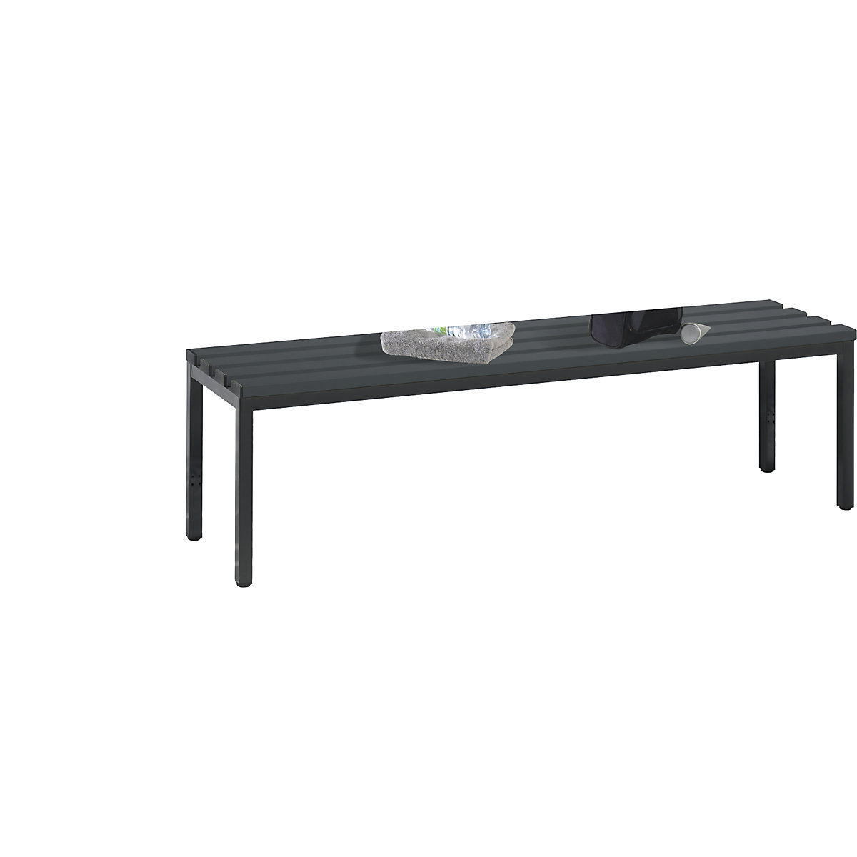 Kleedkamerbank BASIC – C+P, kunststof planken, lengte 1500 mm, zwartgrijs-9