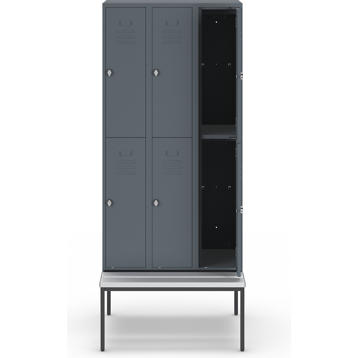 Lockerkast Berlin 2 met twee verdiepingen en zitbank – Wolf (Productafbeelding 3)-2