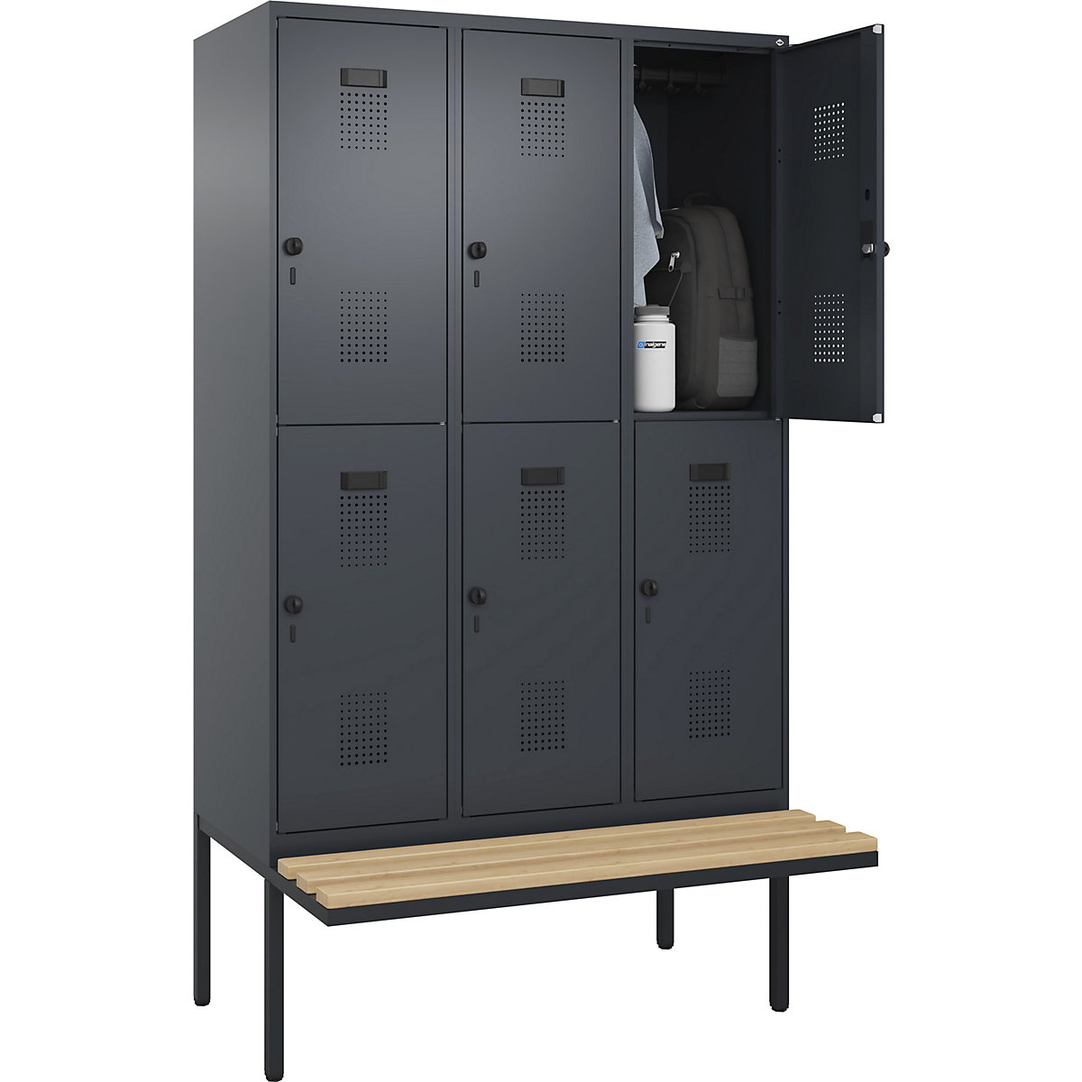 Lockerkast Evolo PLUS met twee verdiepingen en zitbank (Productafbeelding 2)-1