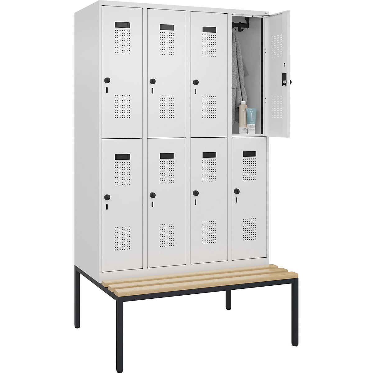 Lockerkast Evolo PLUS met twee verdiepingen en zitbank (Productafbeelding 2)-1