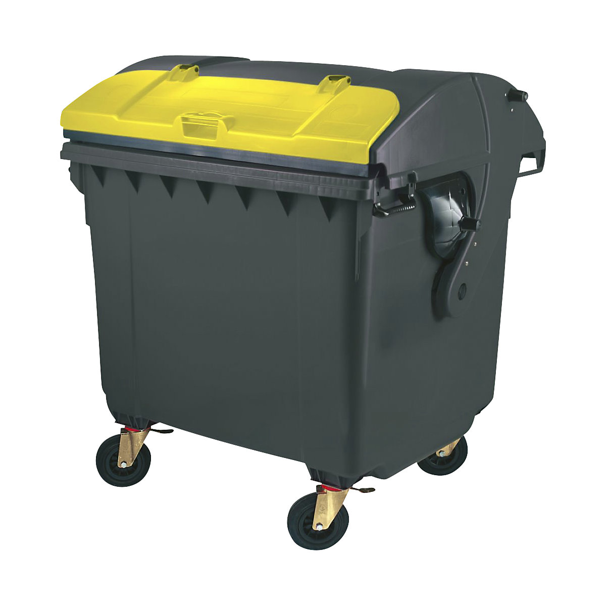 Müllcontainer aus Kunststoff, DIN EN 840, Volumen 1100 l, mit Runddeckel, anthrazit/gelb-6