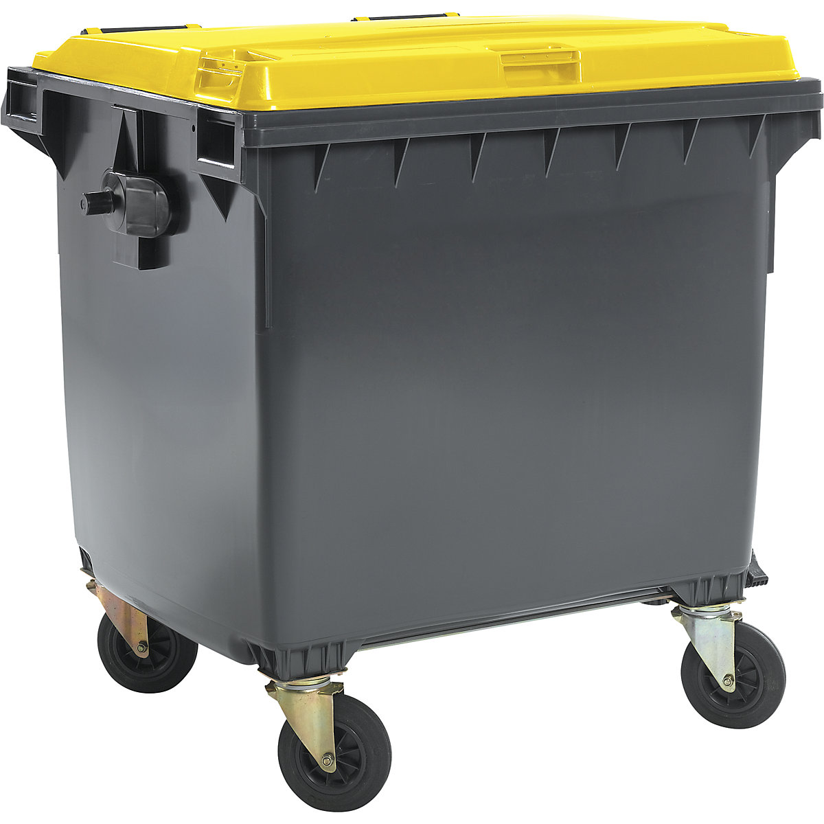 Müllcontainer aus Kunststoff, DIN EN 840, Volumen 1100 l, BxHxT 1370 x 1470 x 1115 mm, anthrazit/gelb-16