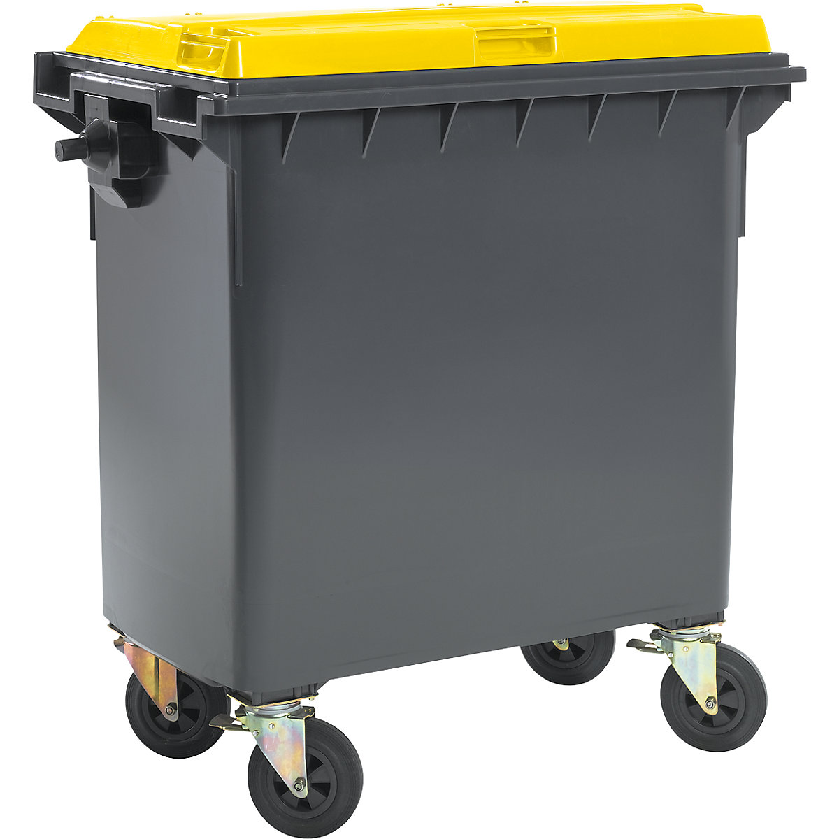 Müllcontainer aus Kunststoff, DIN EN 840, Volumen 770 l, BxHxT 1360 x 1330 x 770 mm, anthrazit/gelb-3