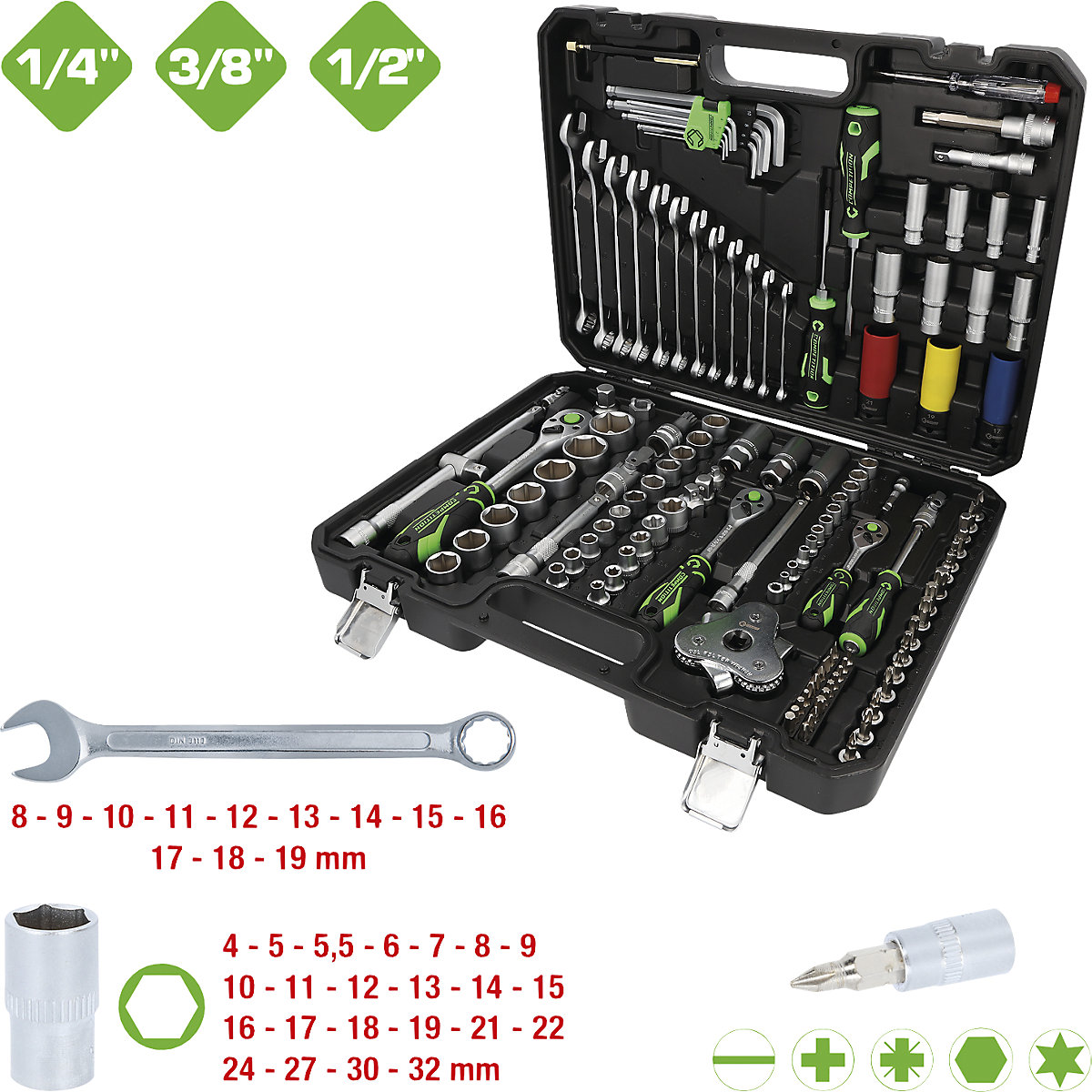 1/4'' + 3/8'' + 1/2'' Steckschlüssel-Satz Competition KS Tools (Produktabbildung 4)-3