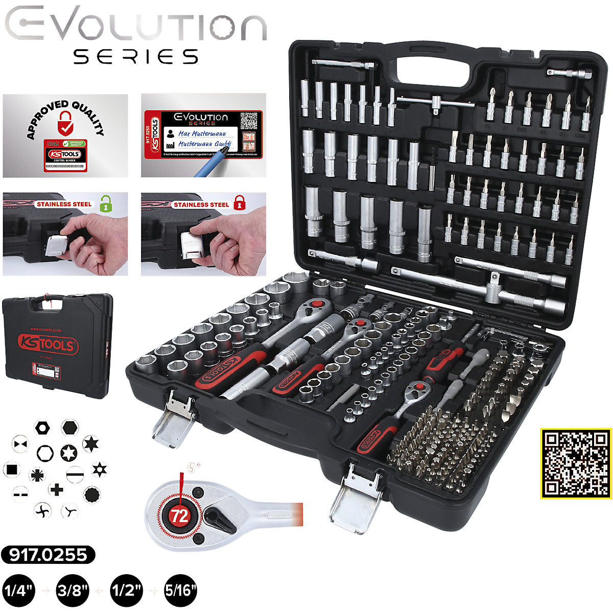 1/4'' + 3/8'' + 1/2'' Steckschlüssel-Satz KS Tools (Produktabbildung 7)-6