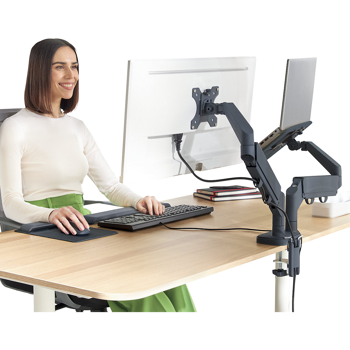 Ergo Platzsparender Dual Monitorarm mit Laptophalterung Leitz (Produktabbildung 8)-7