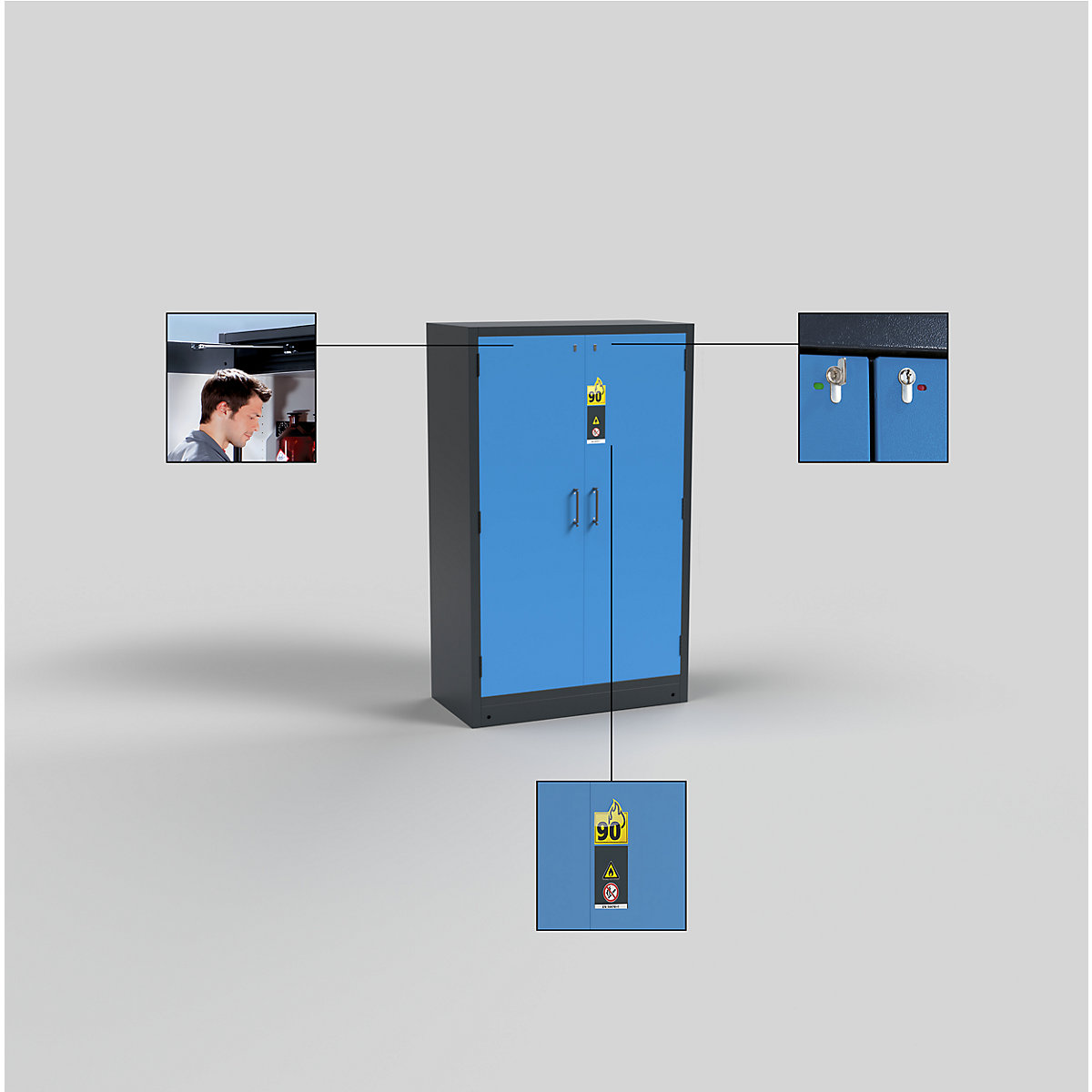 Feuerbeständiger Gefahrstoffschrank Typ 90 eurokraft pro (Produktabbildung 7)-6